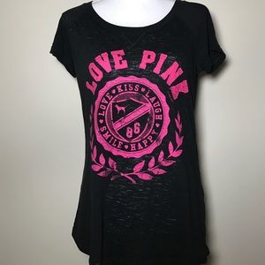 Love Pink Spell Out Short Sleeve Shirt Black M